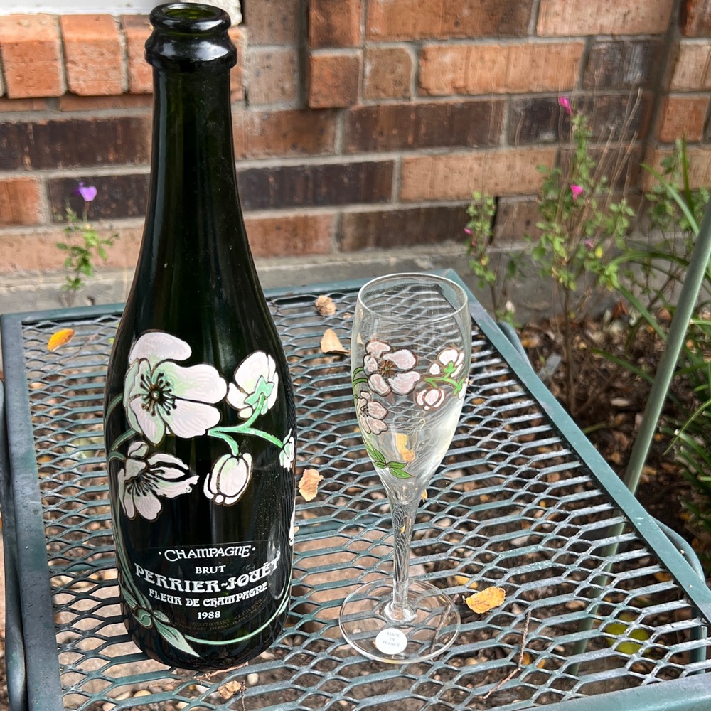 VINTAGE 1988 Perrier-Jouët Champagne Open Bottle, Cork and Glass Set  🍾